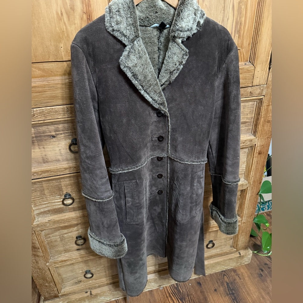 Express long leather & Fur Coat size M